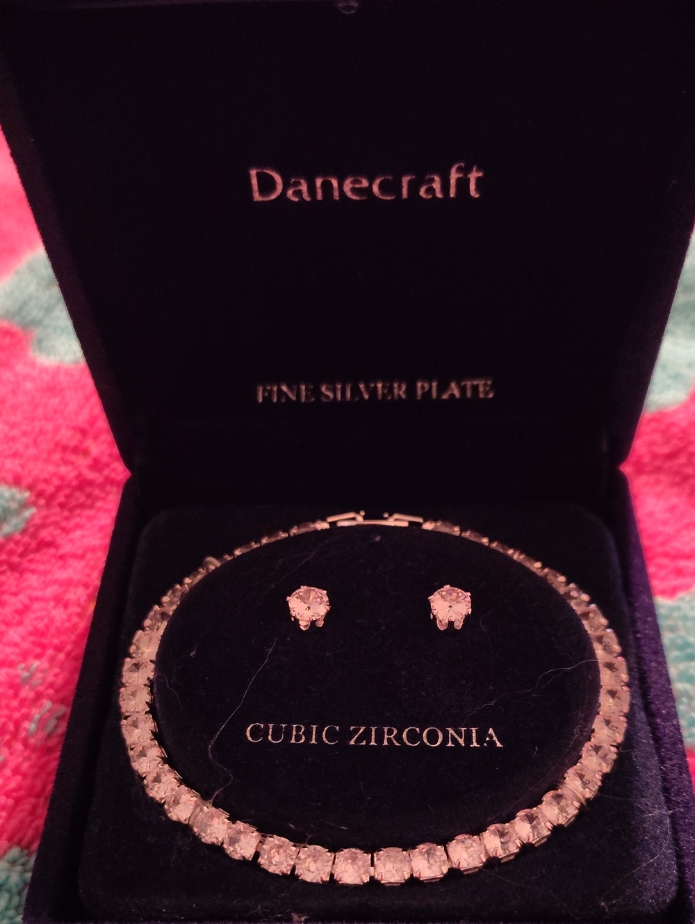 Silver-Plated Cubic Zirconia Bracelet & Earring Set - Clear